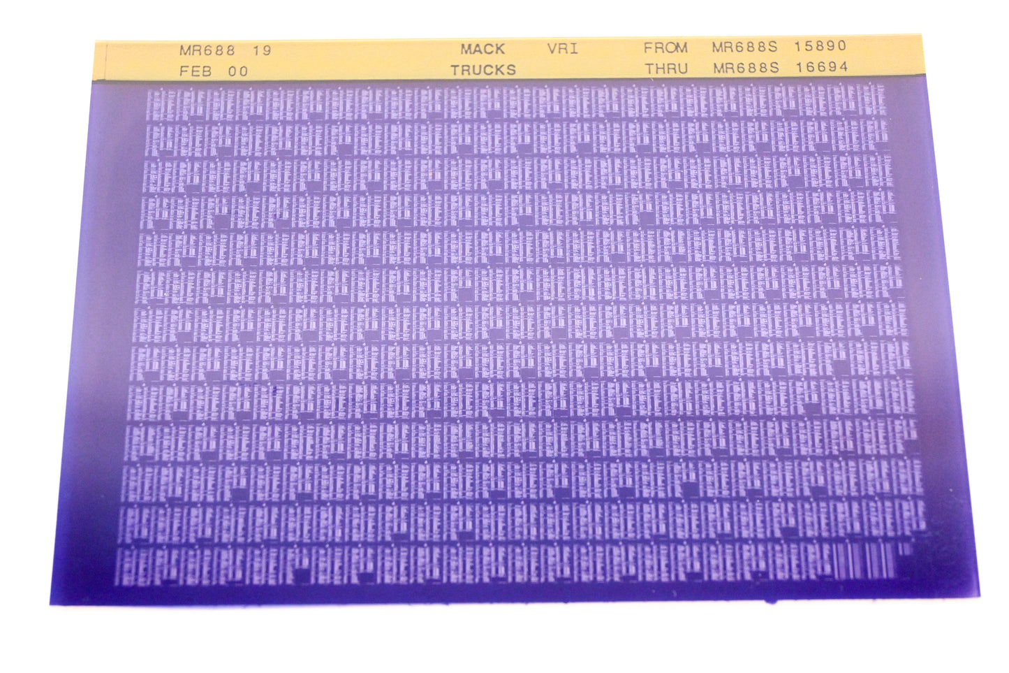 Mack MR688 19 MR688S15890 -MR688S16694 VRI Microfiche NOS