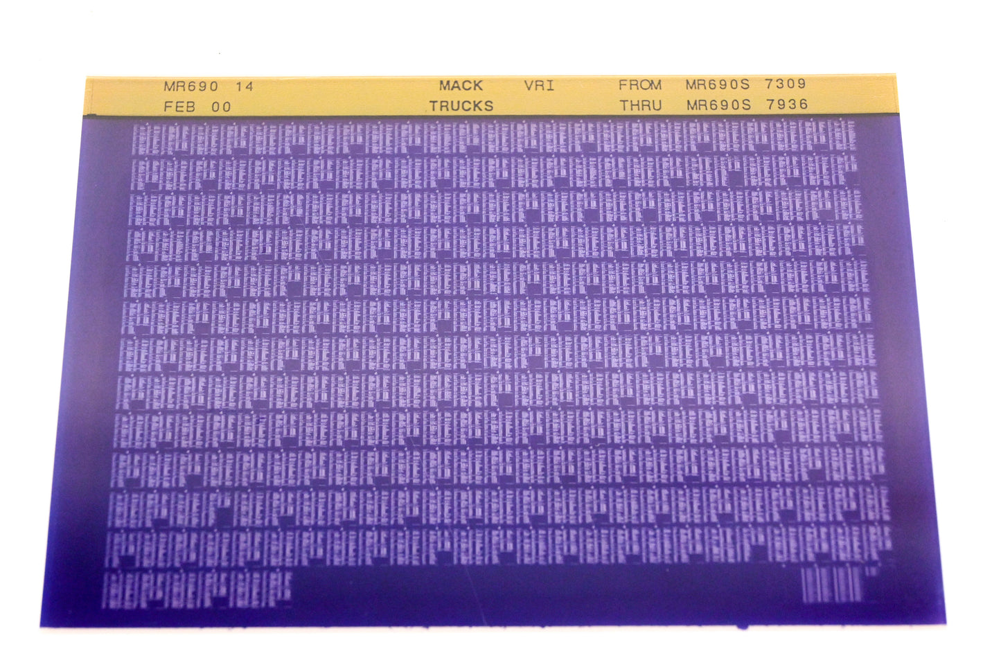 Mack MR690 14 MR690S7309 - MR690S7936 VRI Microfiche NOS