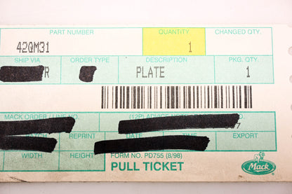 Mack 42QM31 Hood Wear Plate NOS