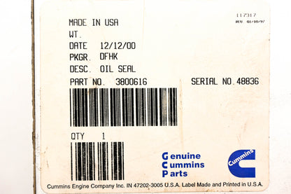Cummins 3800616 Seal NOS