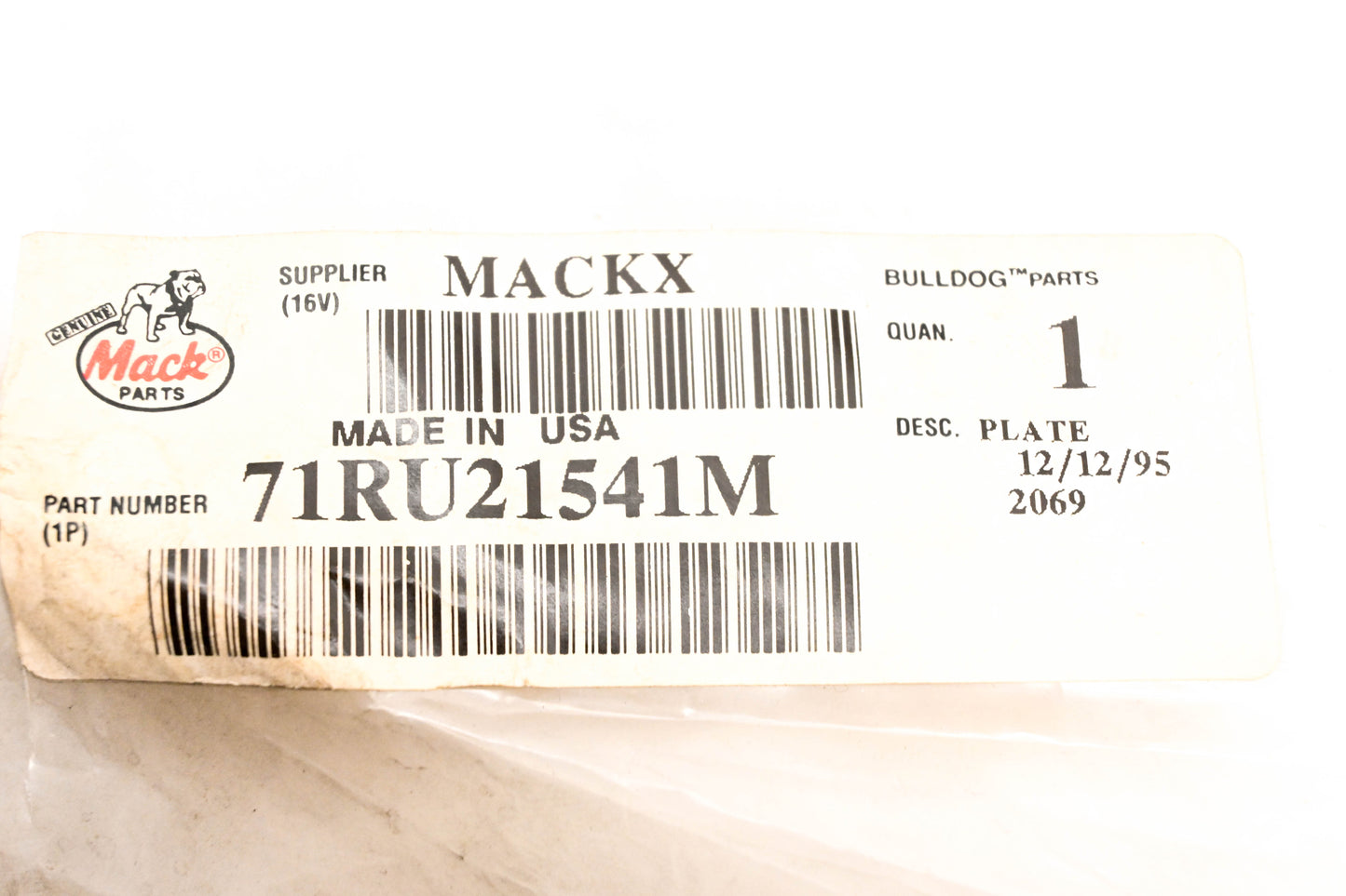 Mack 71RU21541M Plate NOS