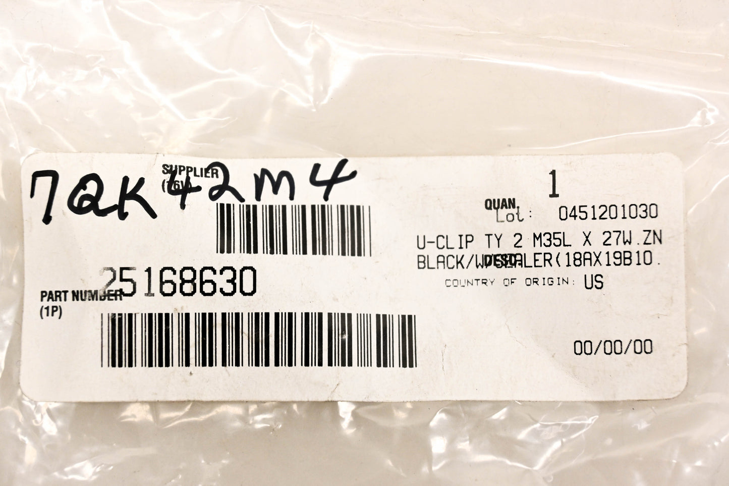 Mack 25168630, 7QK42M4 U-Clip NOS
