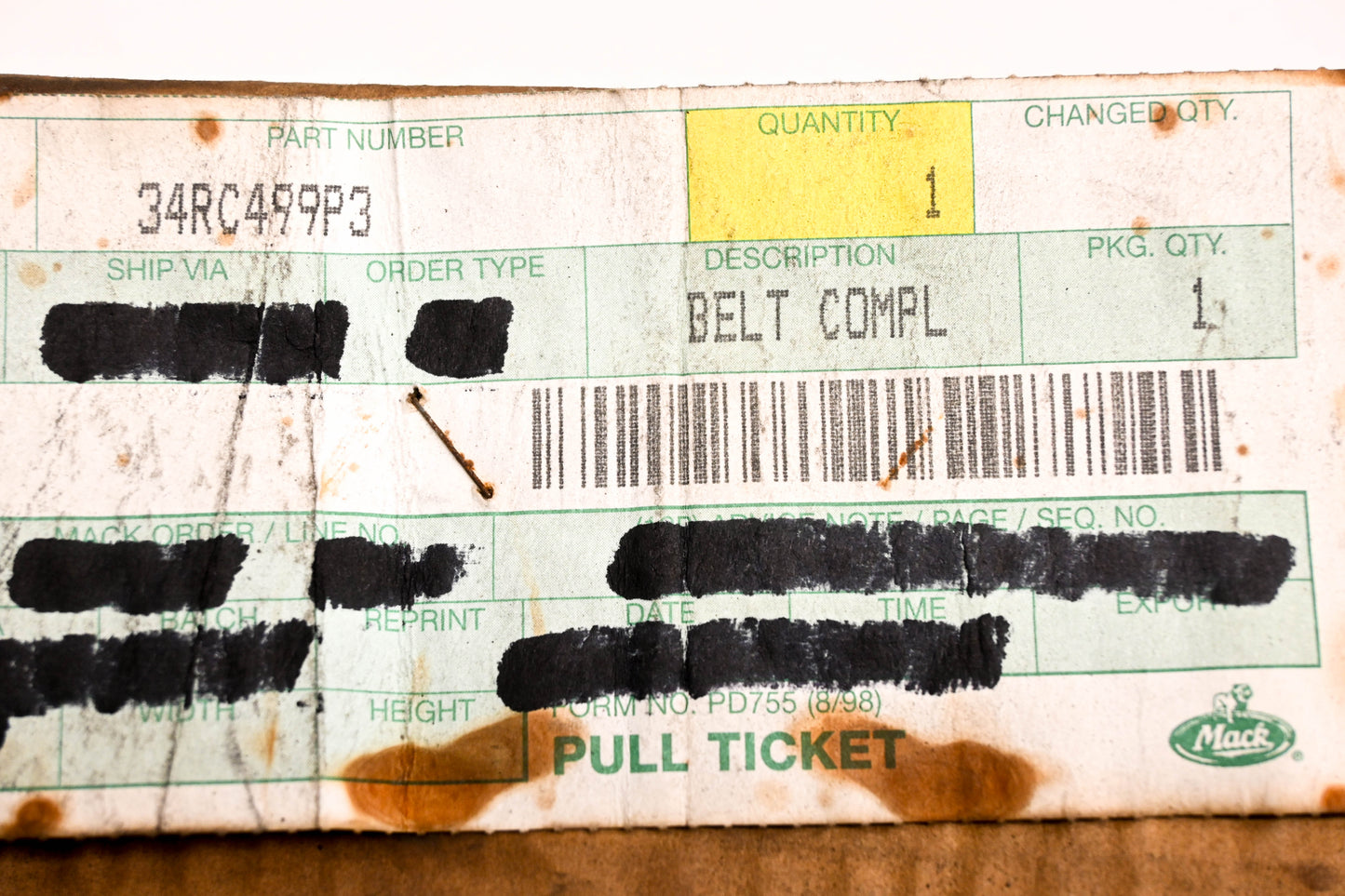 Mack 34RC499P3 Safety Belt NOS