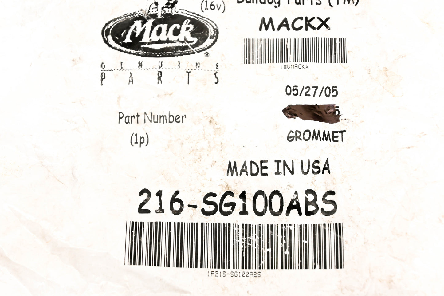 Mack 216-SG100ABS Screened Grommet NOS