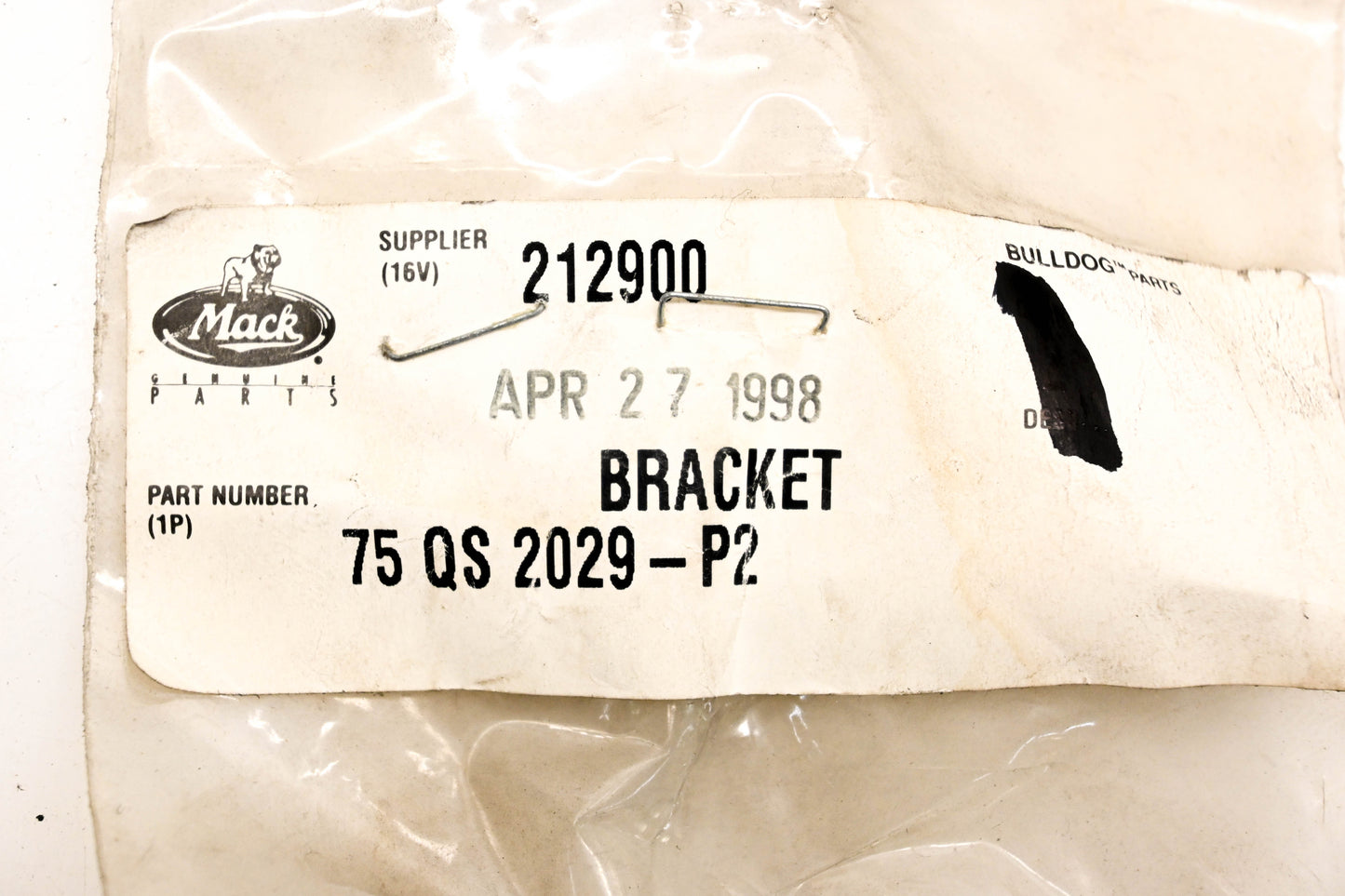 Mack 75QS2029P2 Silver Bracket NOS