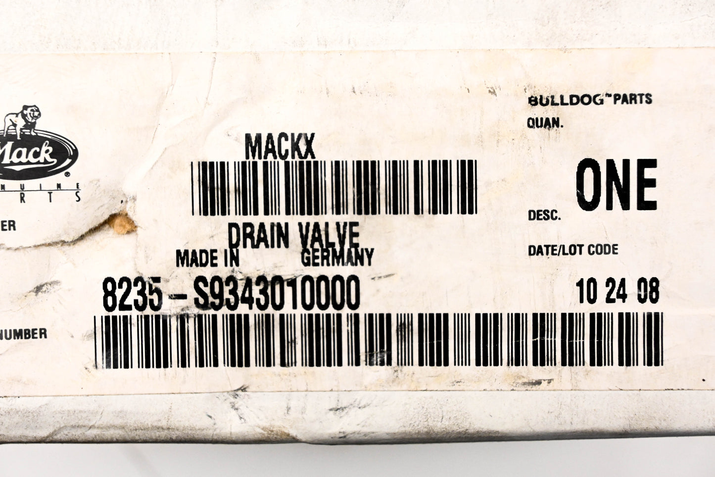 Mack 8235-S9343010000, 9343010000 Meritor Wabco Drain Valve NOS