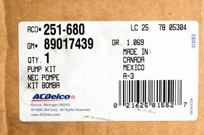 AC Delco 251-680, 890174390, 12569519 Water Pump Kit NOS