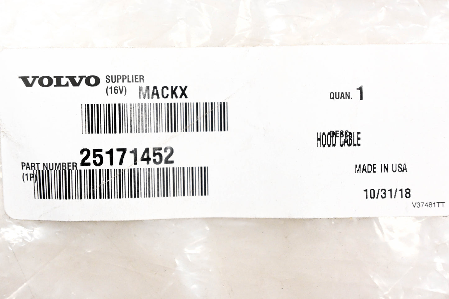 Mack 25171452 Volvo Hood Cable NOS