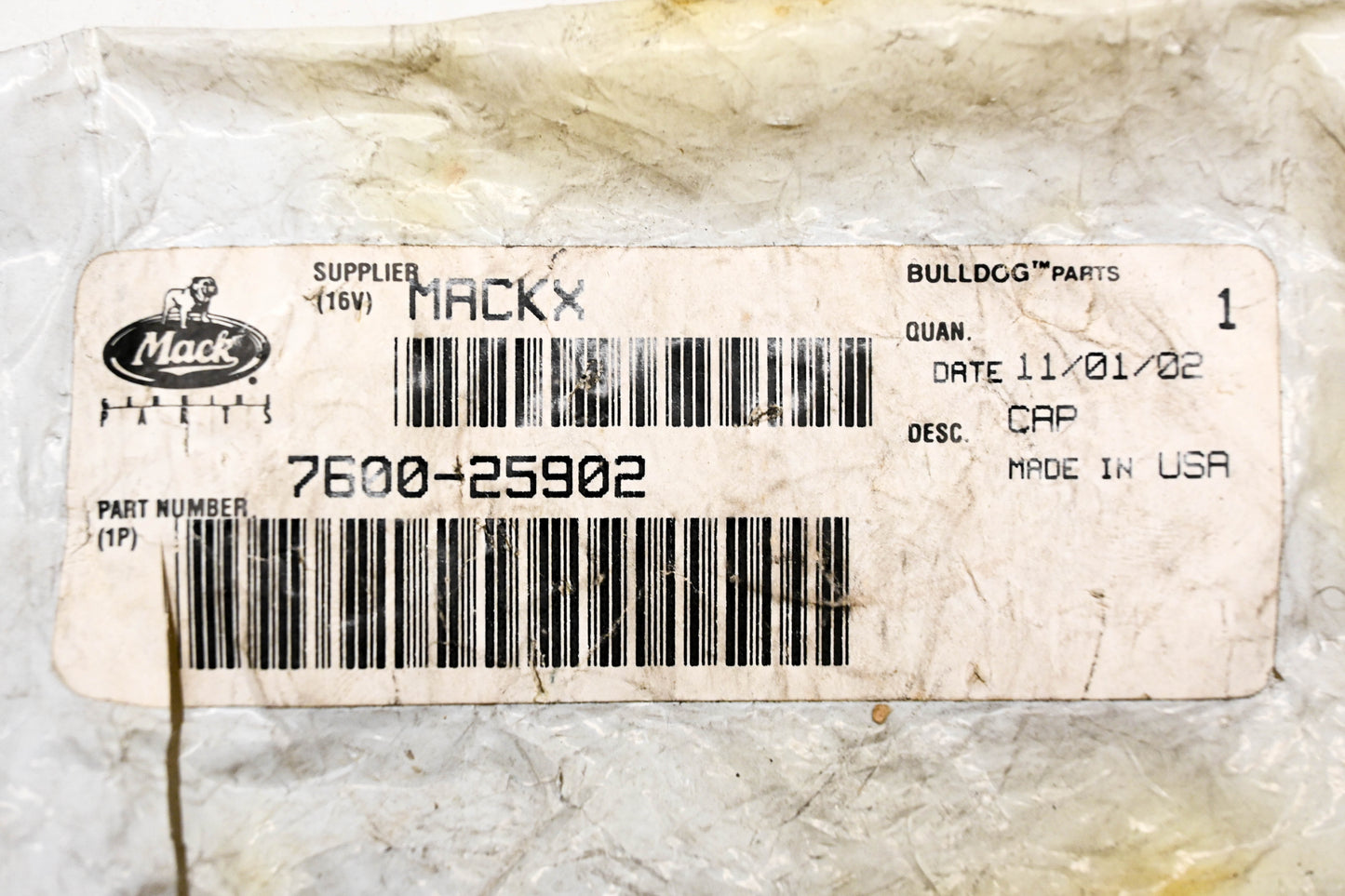 Mack 7600-25902 Snyder Brass Gas Cap NOS