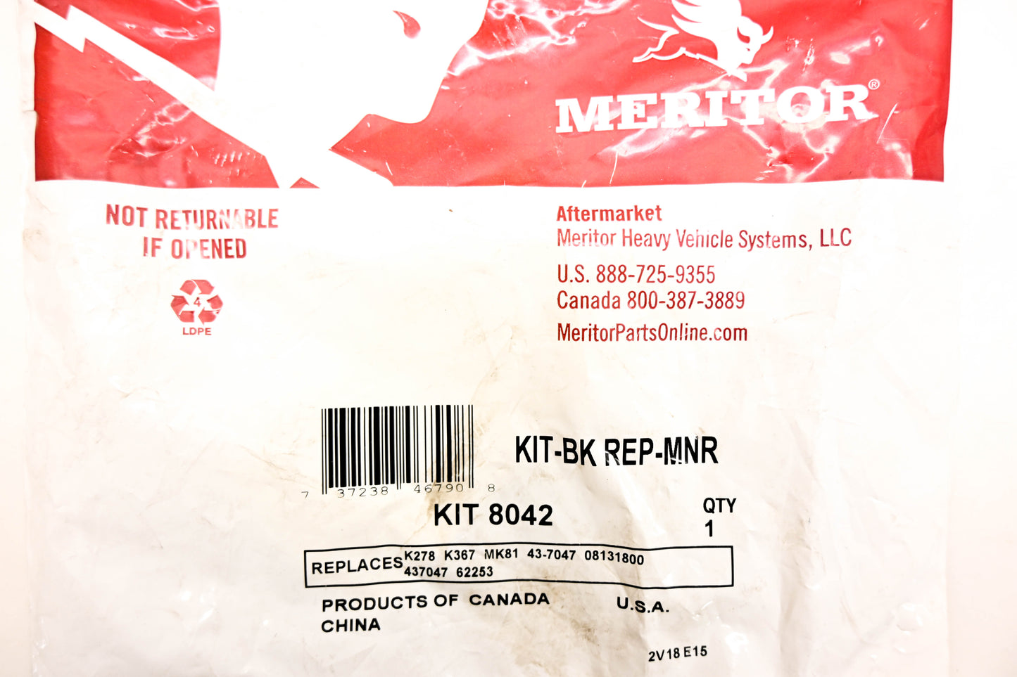 Meritor KIT 8042, KIT-BK-REP-MNR, 8235-KIT8042 Camshaft Repair NOS