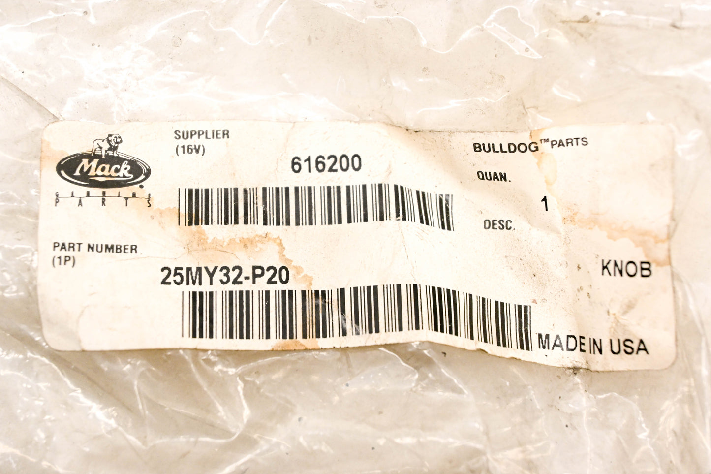 Mack 25MY32P20 Trailer Parking Brake Knob NOS