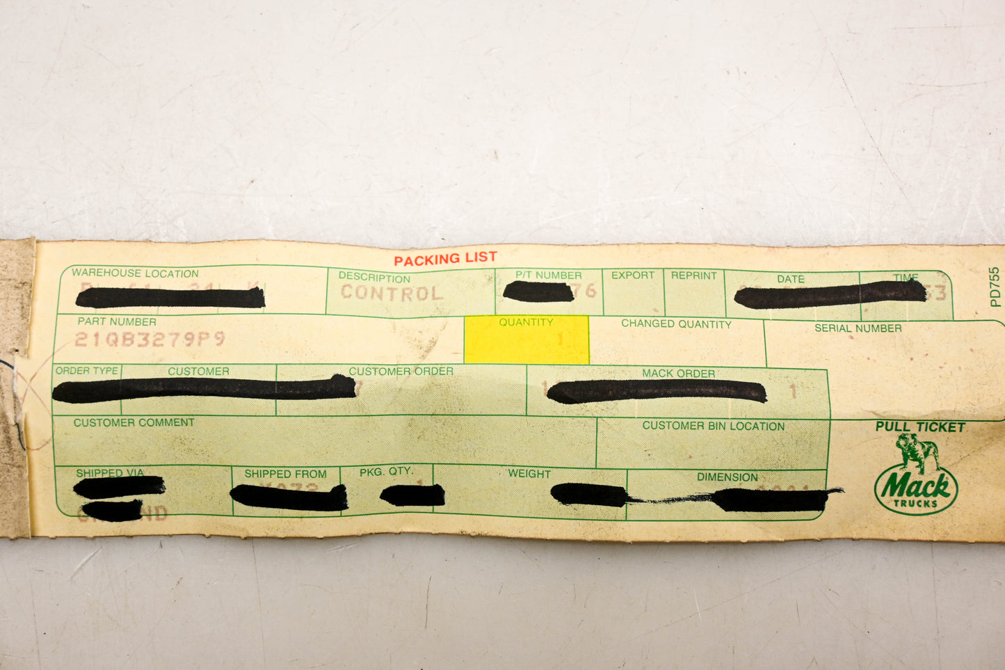Mack 21QB3279P9 Control Rod NOS