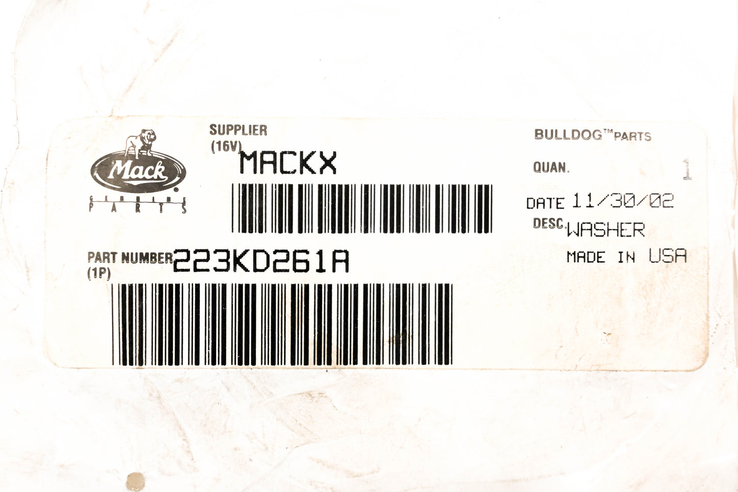 Mack 223KD261A Washer NOS