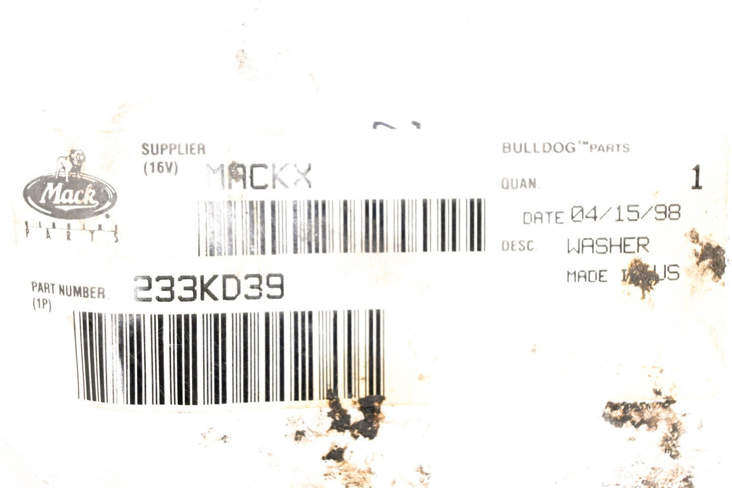 Mack 233KD39 Washer NOS