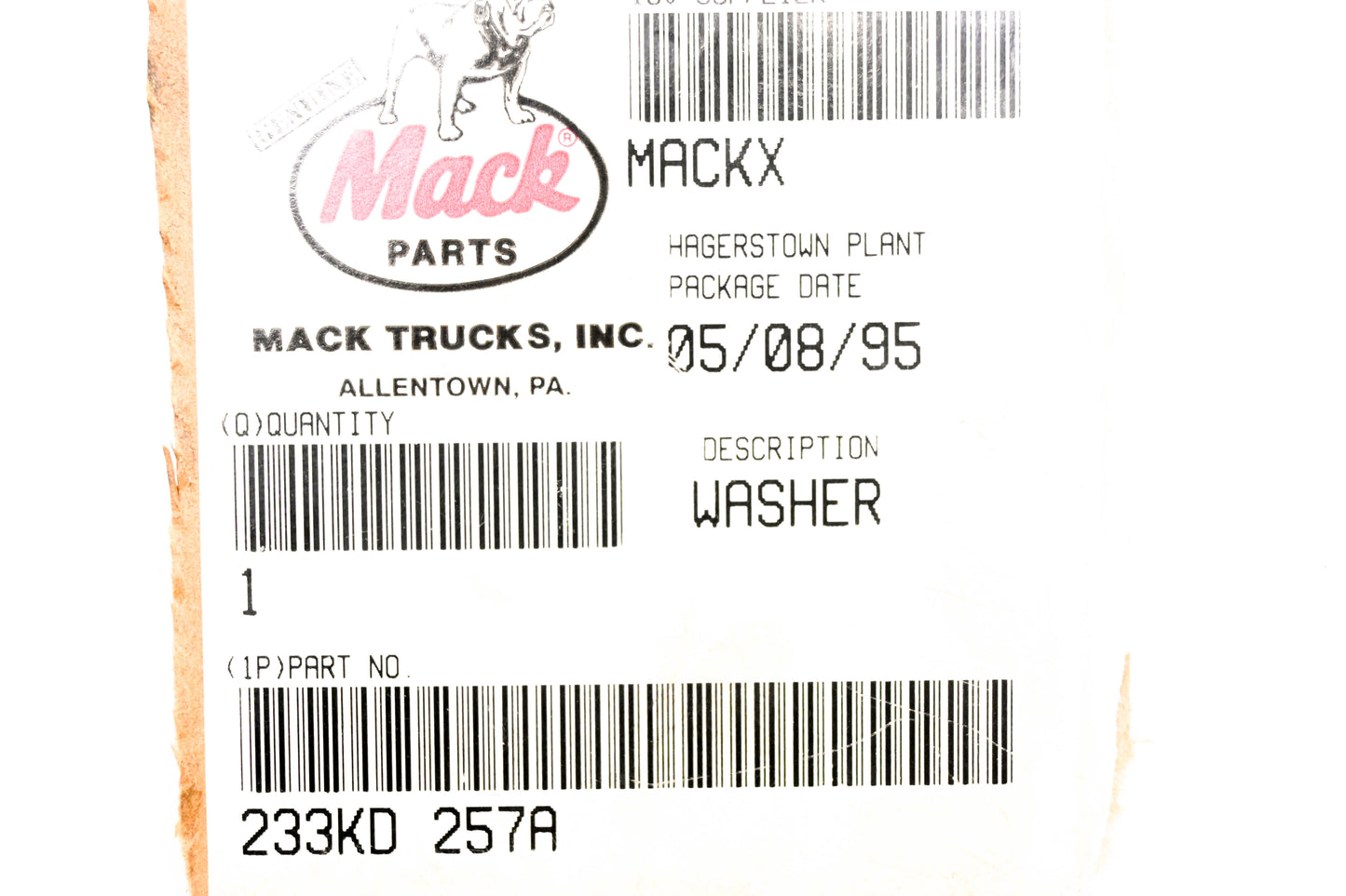 Mack 233KD257A Washer NOS