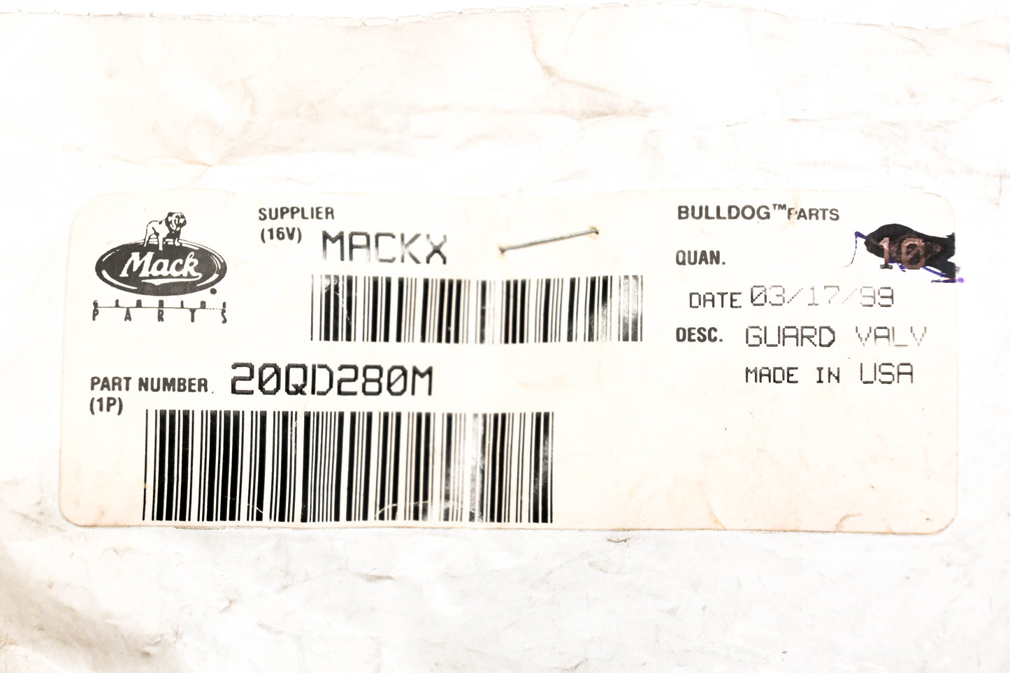 Mack 20QD280M Valve Guard NOS