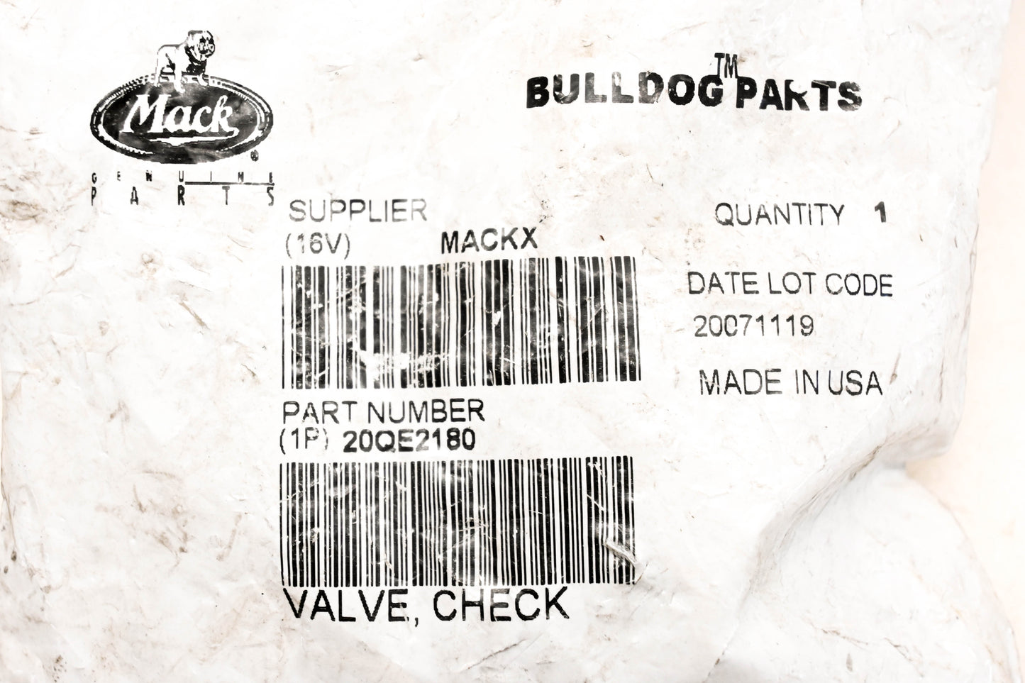 Mack 20QE2180 Check Valve NOS