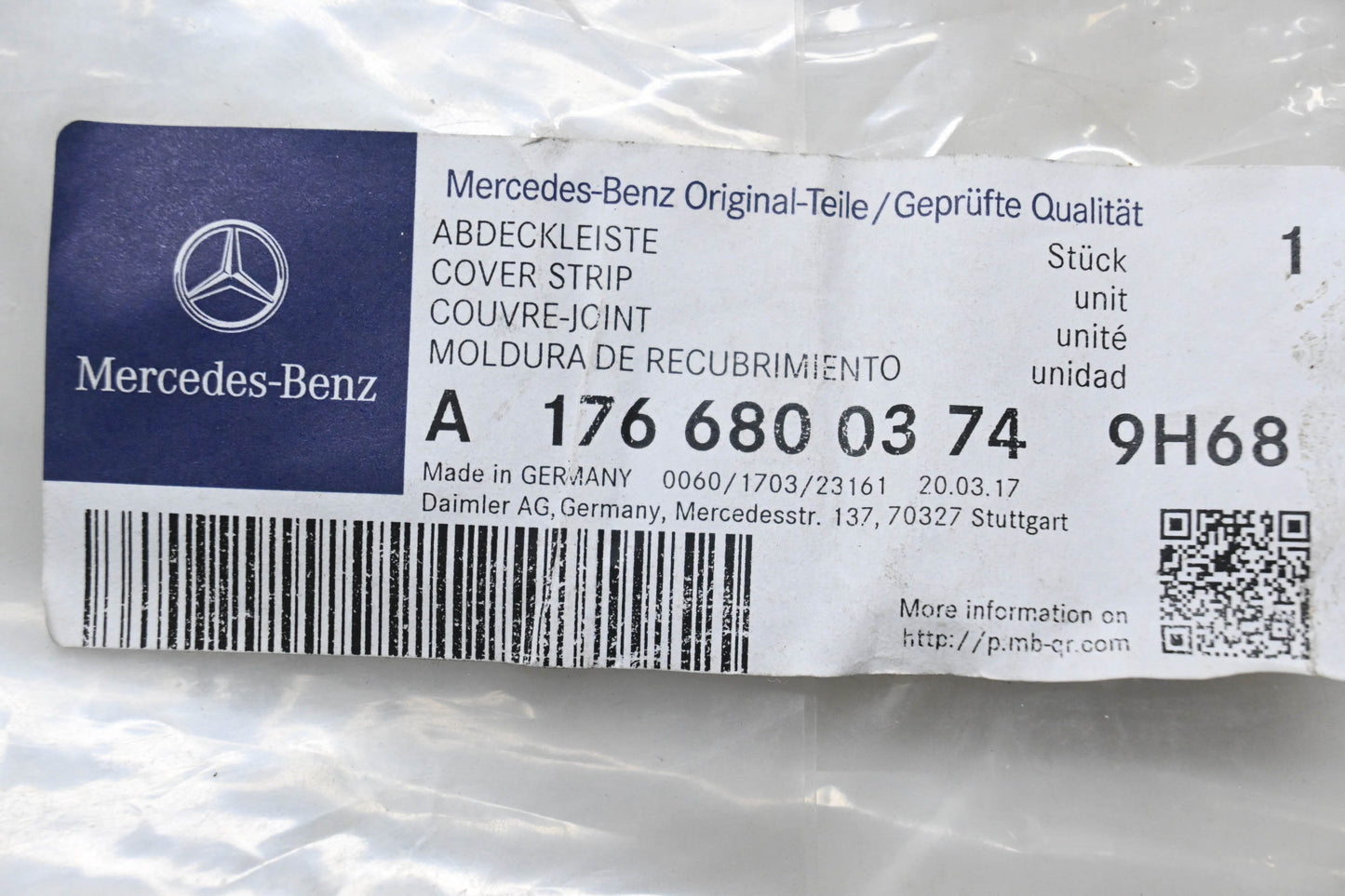 New OEM Mercedes-Benz 176 680 03 74 Cover Strip NOS
