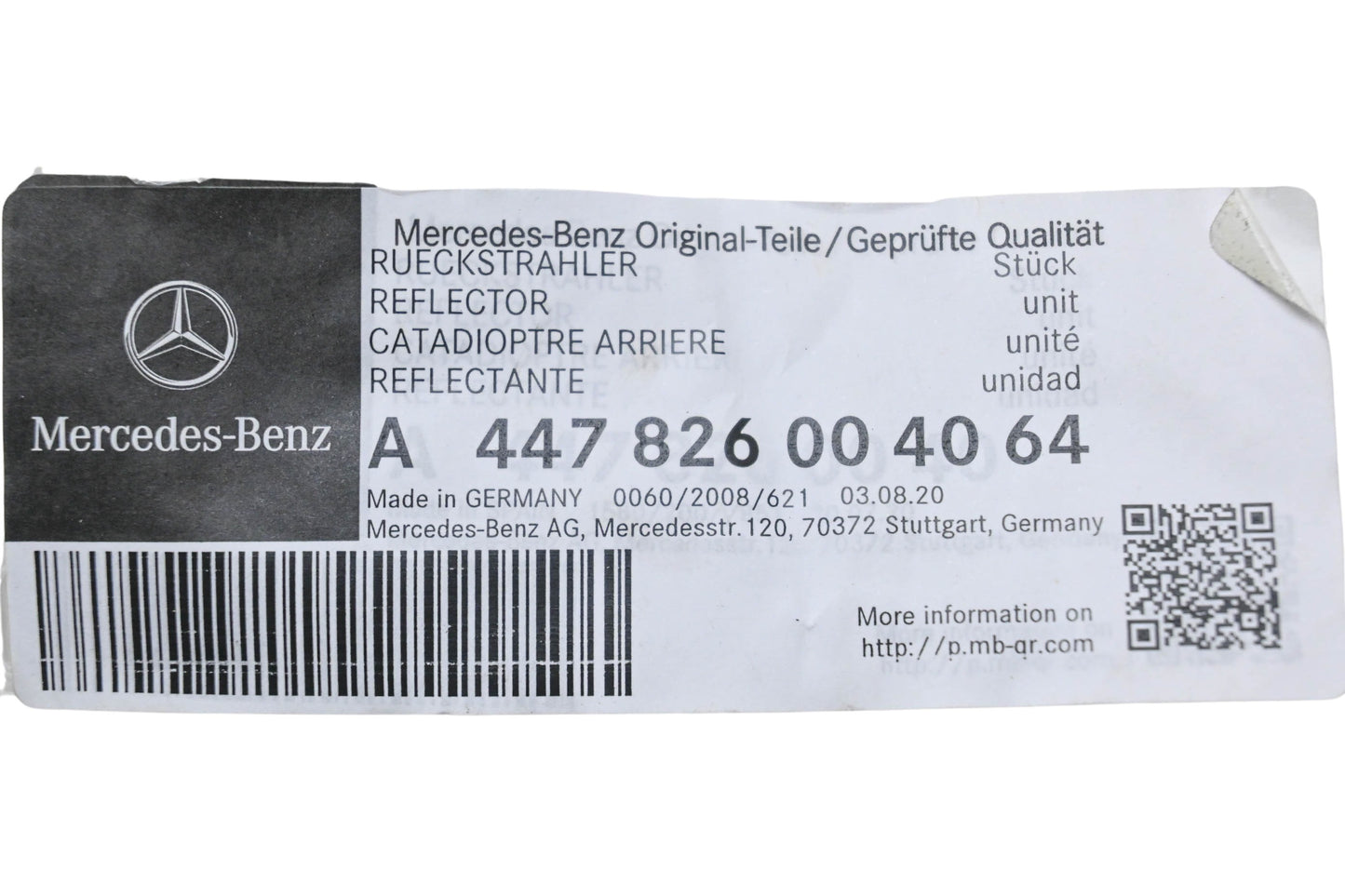 New OEM Mercedes-Benz 447 826 00 40 64 Reflector NOS