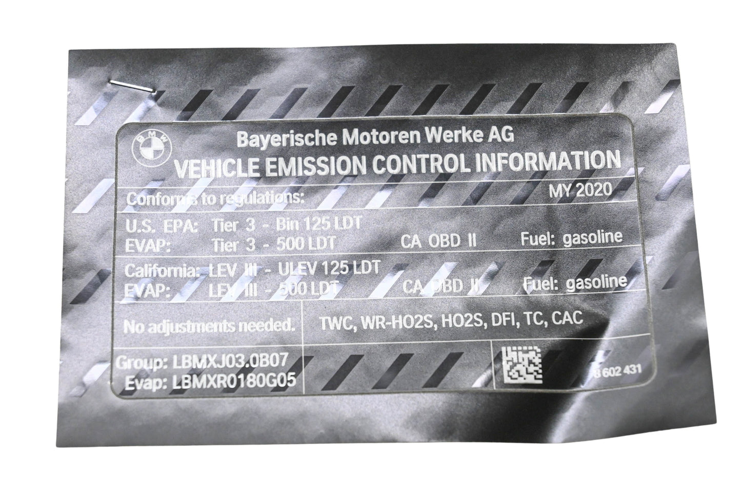 New OEM BMW 71 22 8 602 431 Vehicle Emission Control Information Warning NOS