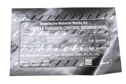 New OEM BMW 71 22 8 602 431 Vehicle Emission Control Information Warning NOS