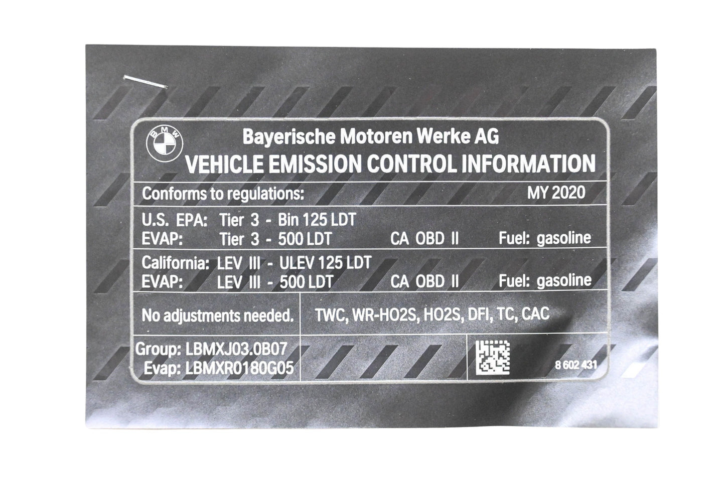 New OEM BMW 71 22 8 602 431 Vehicle Emission Control Information Warning NOS