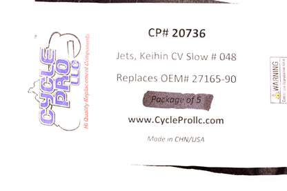 Cycle Pro 20736, DS-289320, 27165-90 Keihin Slow Jet #048 NOS
