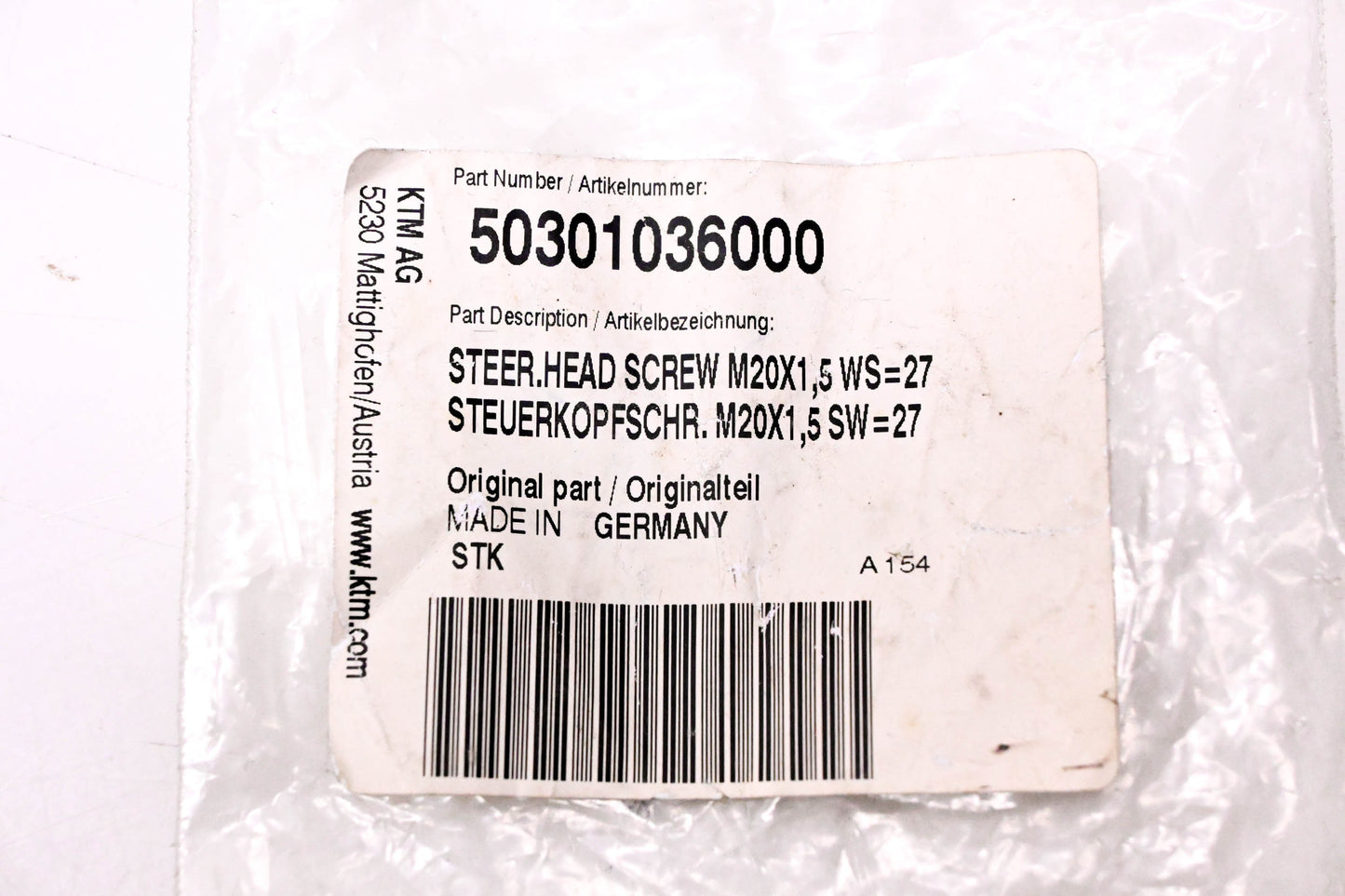 New OEM KTM 50301036000 Steer- Head Screw M20-27 NOS