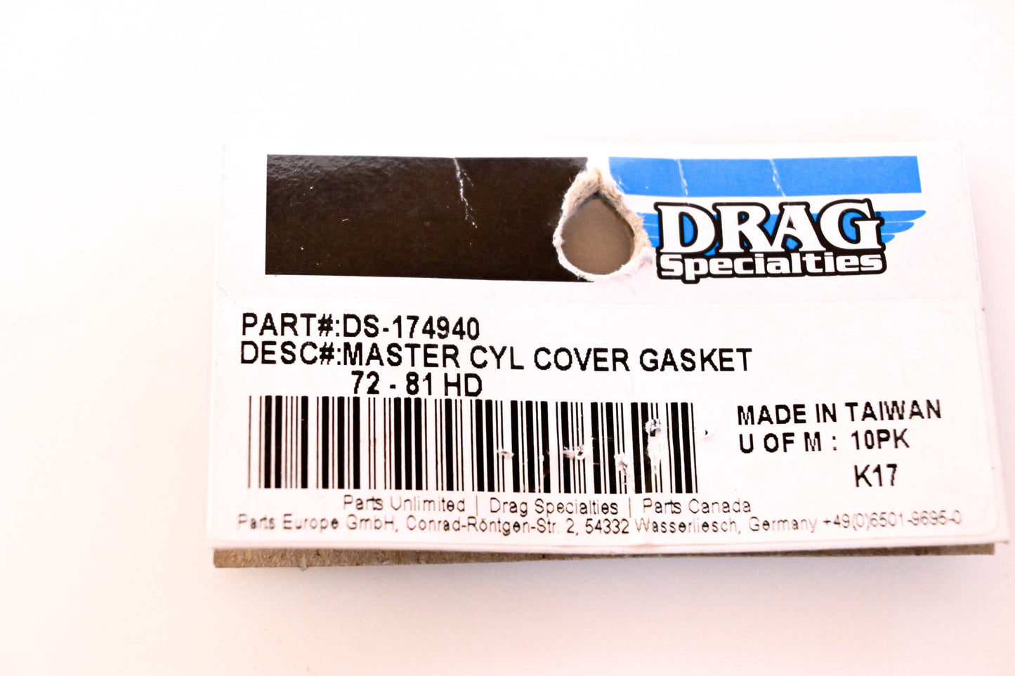 Drag Specialties DS-174940 Master Cylinder Cover Gasket NOS