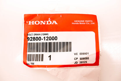 New OEM Honda 92800-12000 12mm Drain Bolt NOS