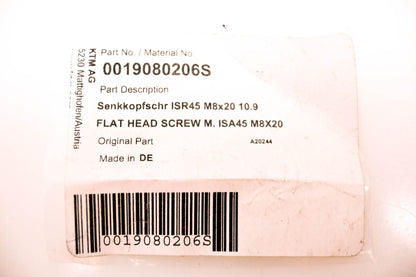 New OEM KTM 0019080206S Flat Head Screw NOS
