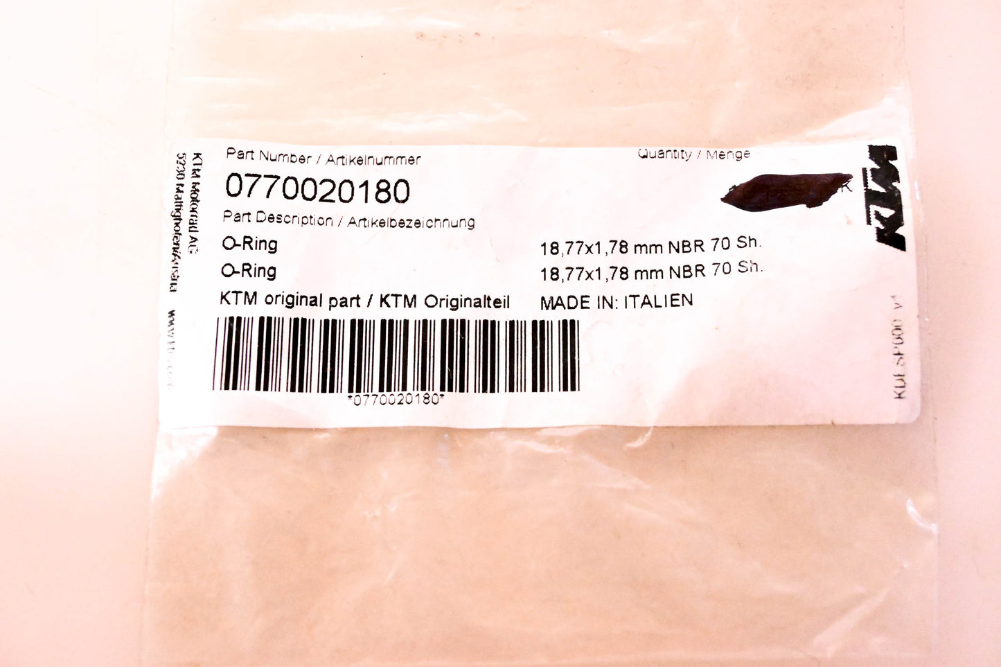 New OEM KTM 0770020180 O-Ring NOS