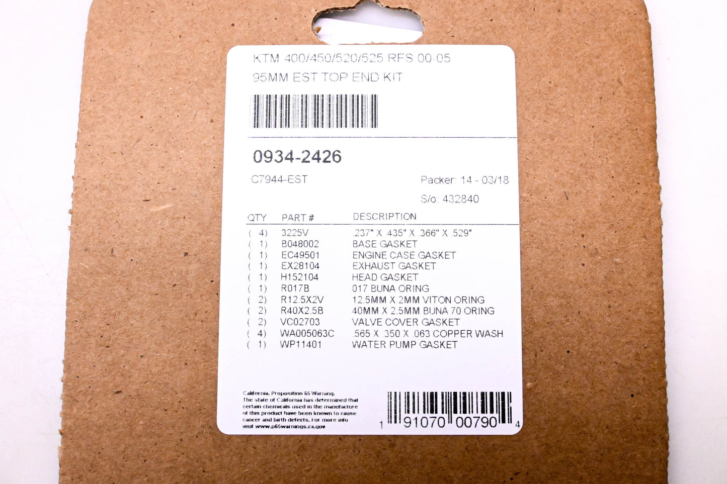 Cometic C7944-EST, 0934-2426 Top End Gasket Kit NOS