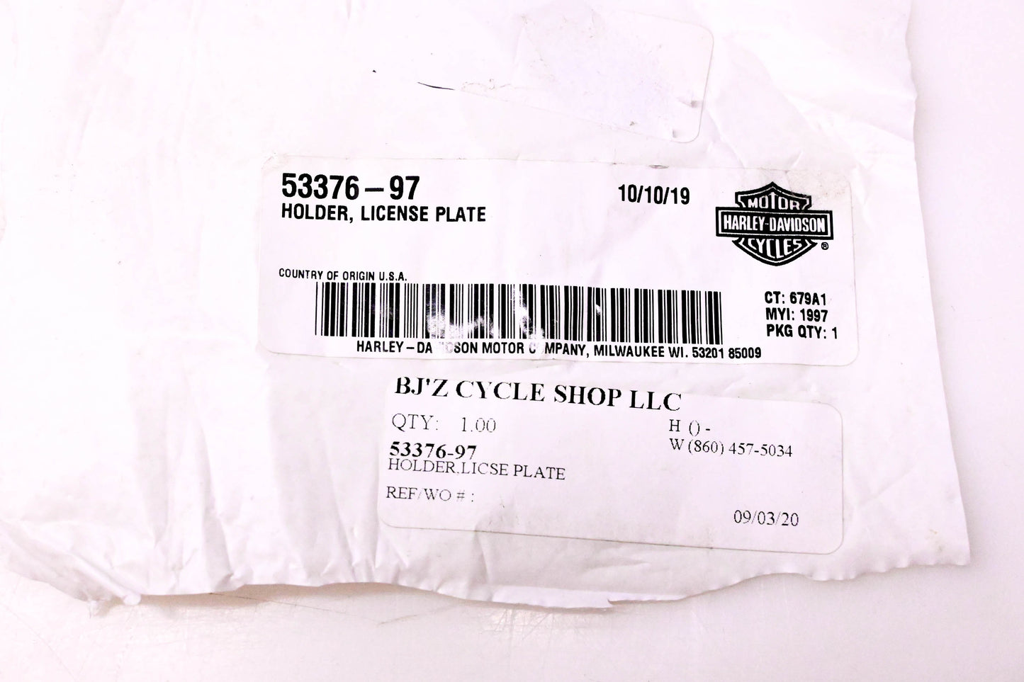 New OEM Harley-Davidson 53376-97 License Plate Holder NOS