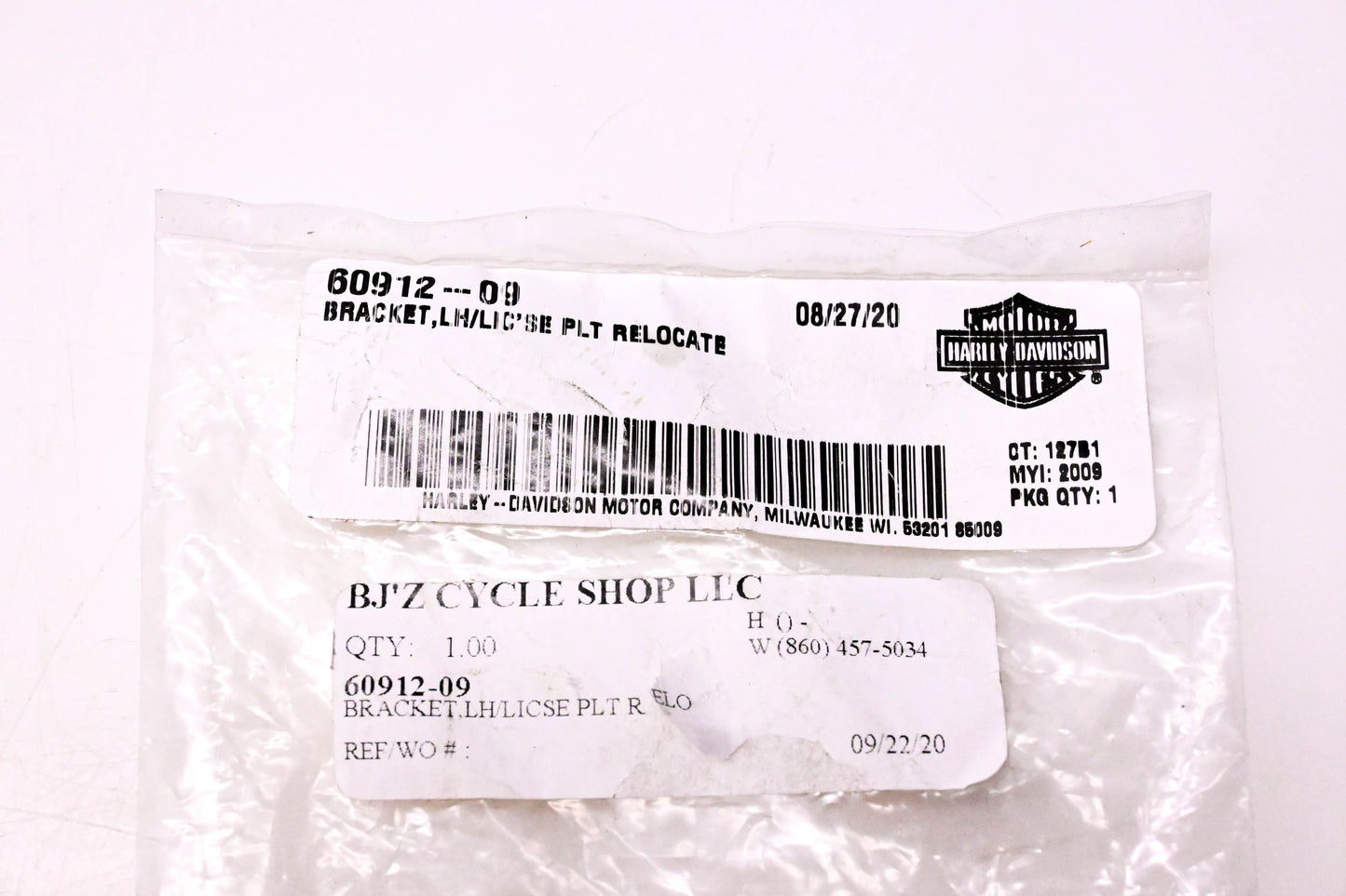 New OEM Harley-Davidson 60912-09 License Plate Relocation Bracket NOS