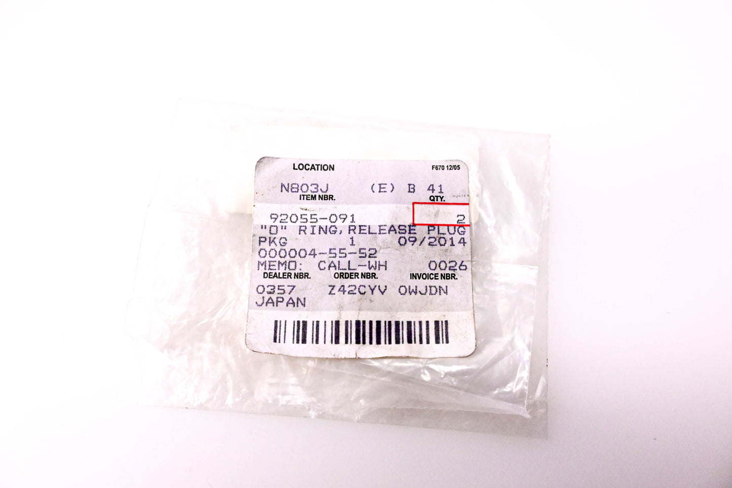 New OEM Kawasaki 92055-091 Release Plug O-Ring NOS