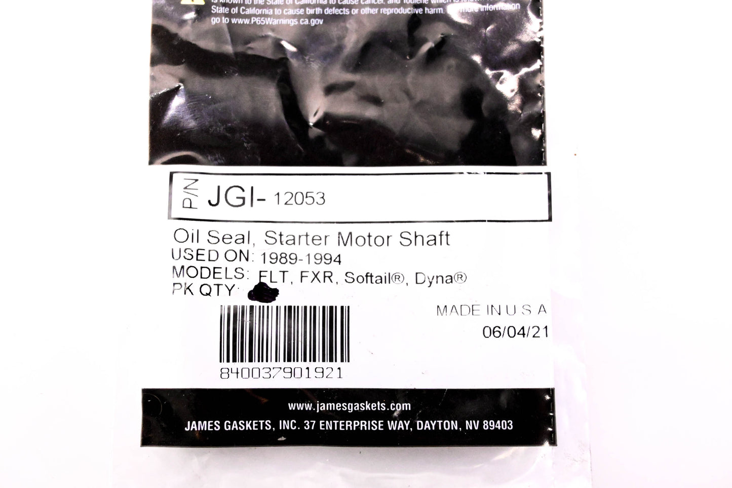 James Gasket JGI-12053 Starter Motor Shaft Oil Seal NOS