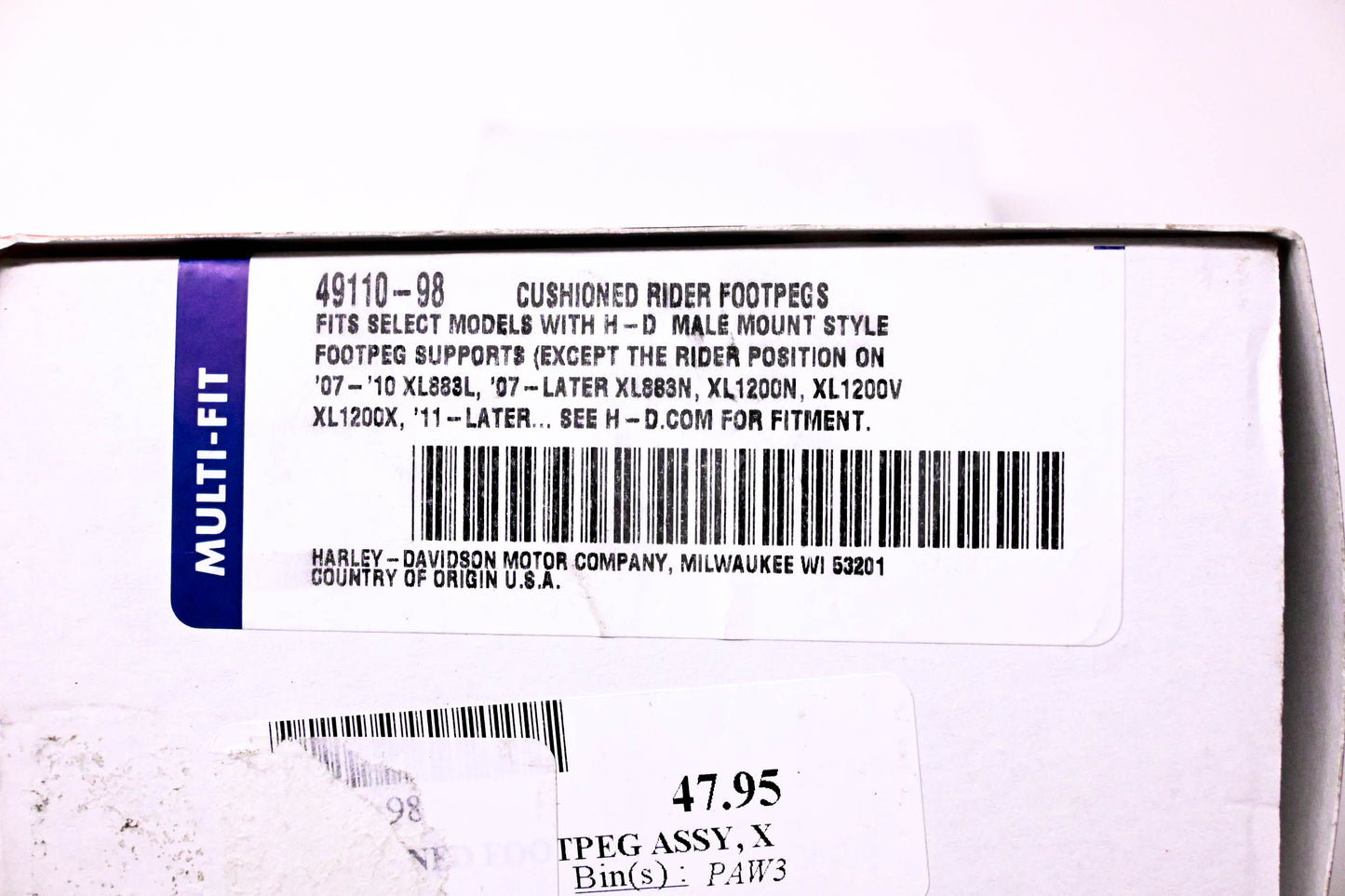 New OEM Harley-Davidson 49110-98 Cushioned Rider Footpeg Kit NOS