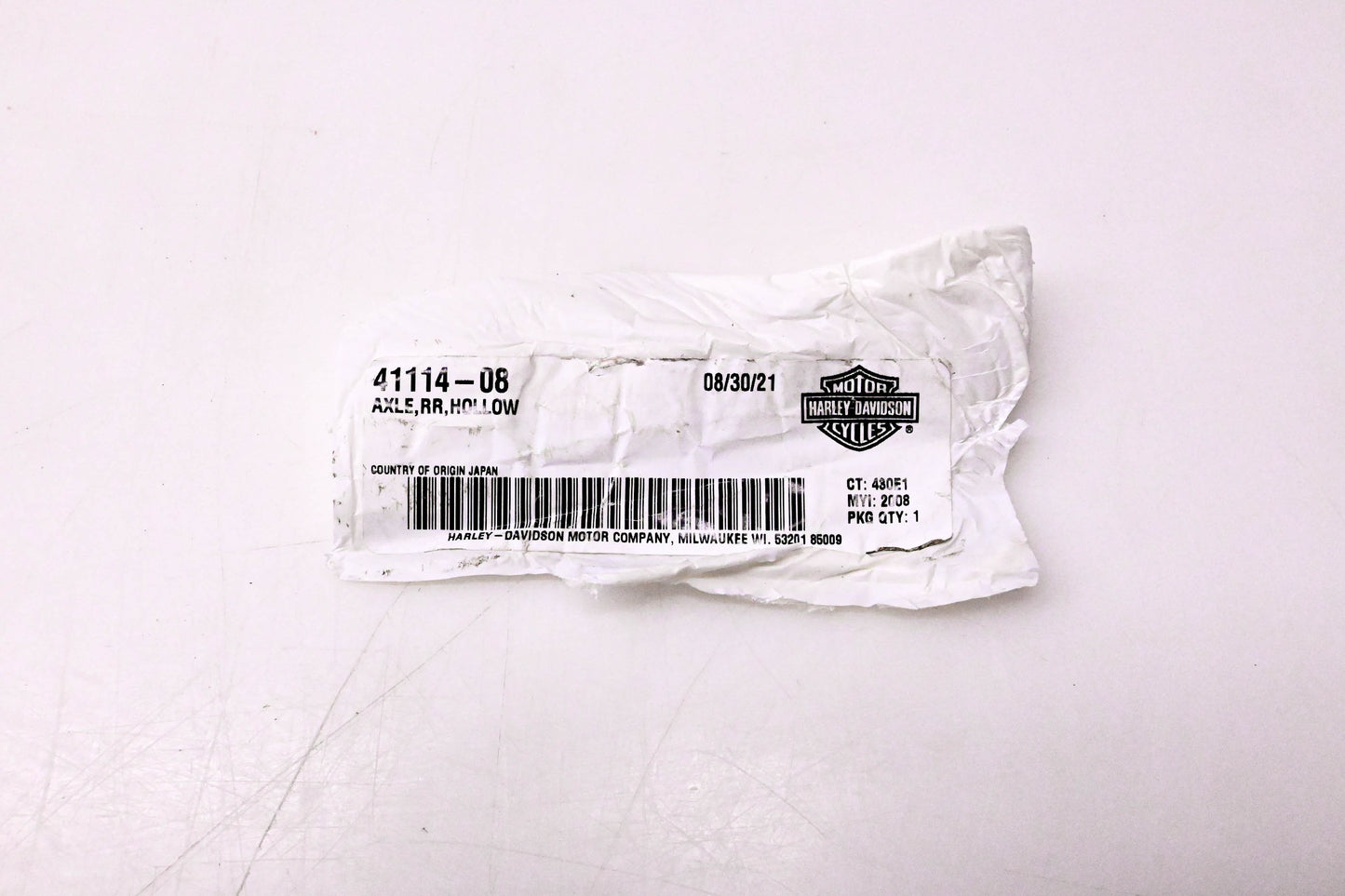 New OEM Harley-Davidson 41114-08 Rear Hollow Axle NOS