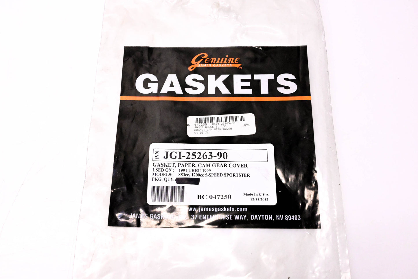 James Gaskets JGI-25263-90, BC047250 Cam Gear Cover Paper Gasket NOS