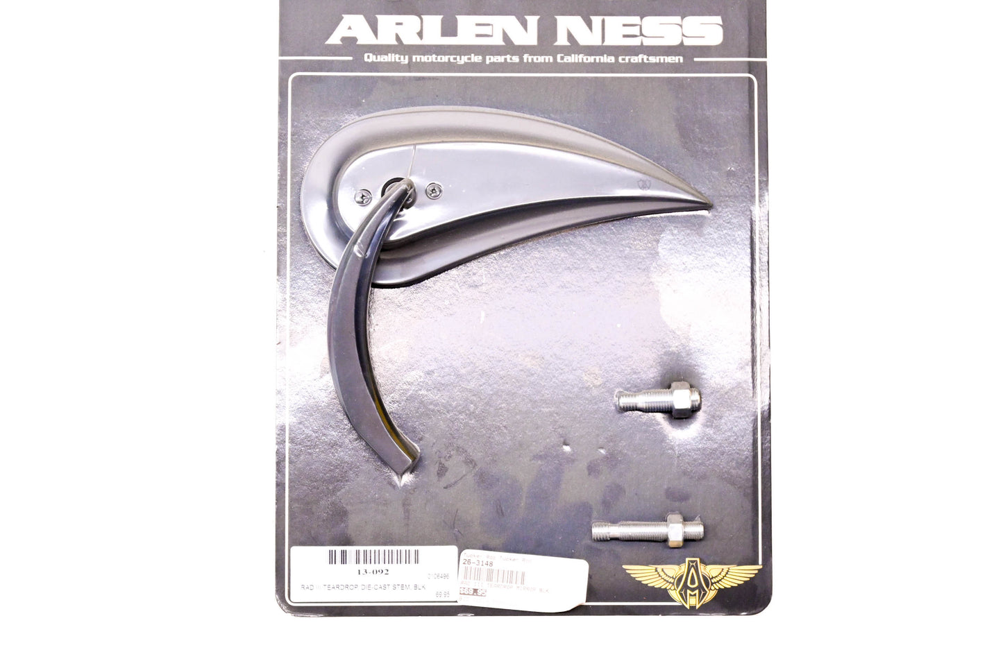 Arlen Ness 13-092 Black Rad III Teardrop Mirror NOS
