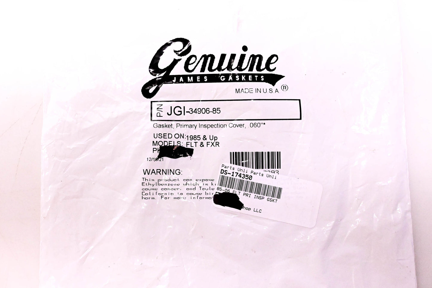 James Gaskets JGI-34906-85, DS-174350 Primary Inspection Cover Gasket NOS