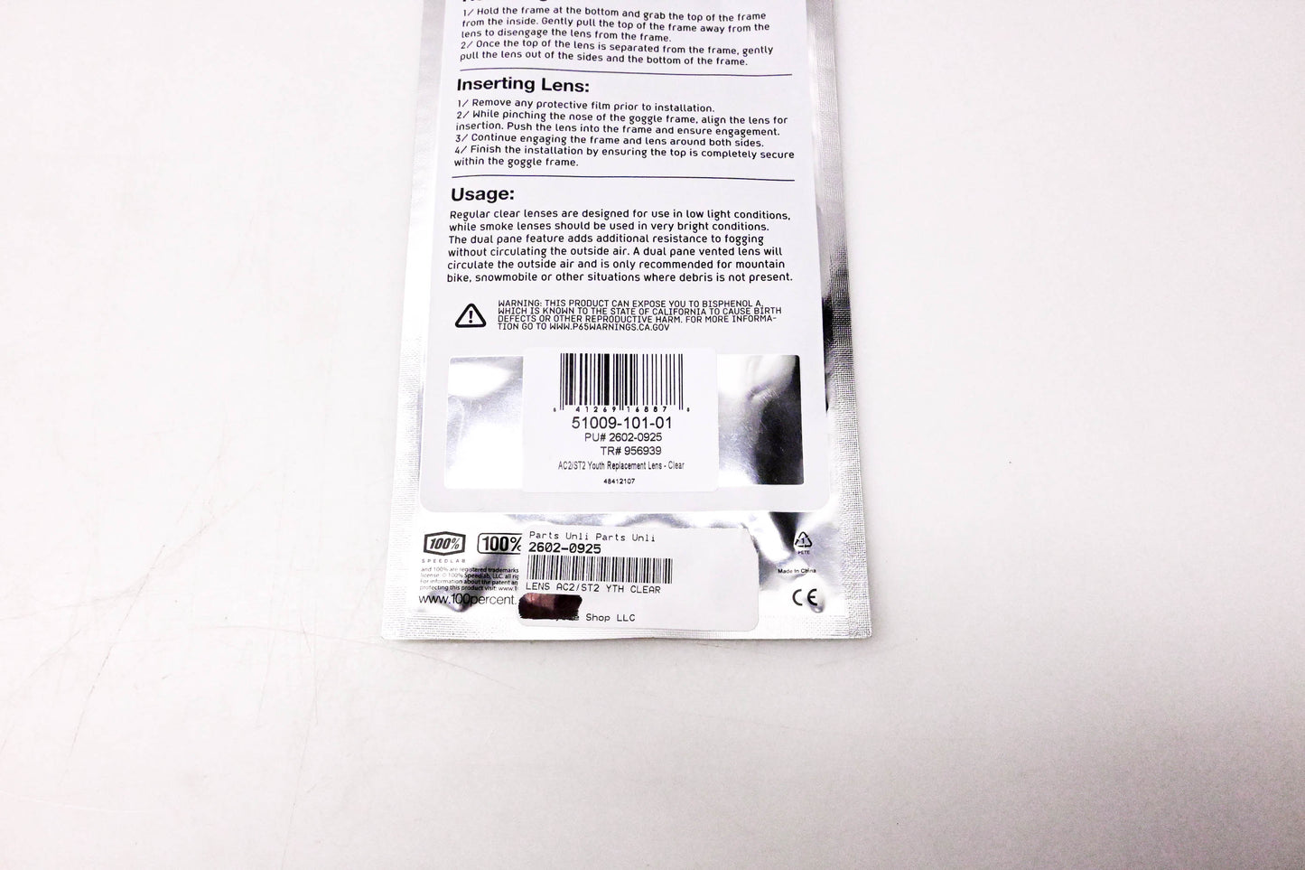 1 51009-101-01, 2602-0925, 956939 Replacement Lens Clear NOS