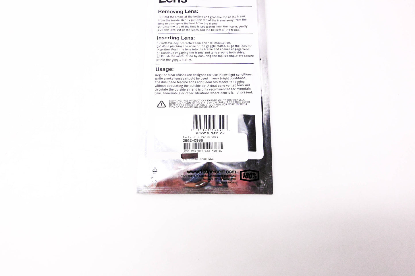 1 51008-250-01, 2602-0906 Replacement Lens Mirror Blue NOS