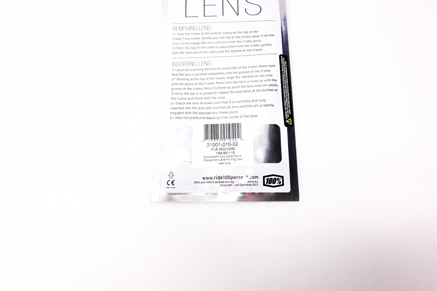 1 51001-010-02, 2602-0480, 951115 Replacement Lens Clear Anti Fog NOS