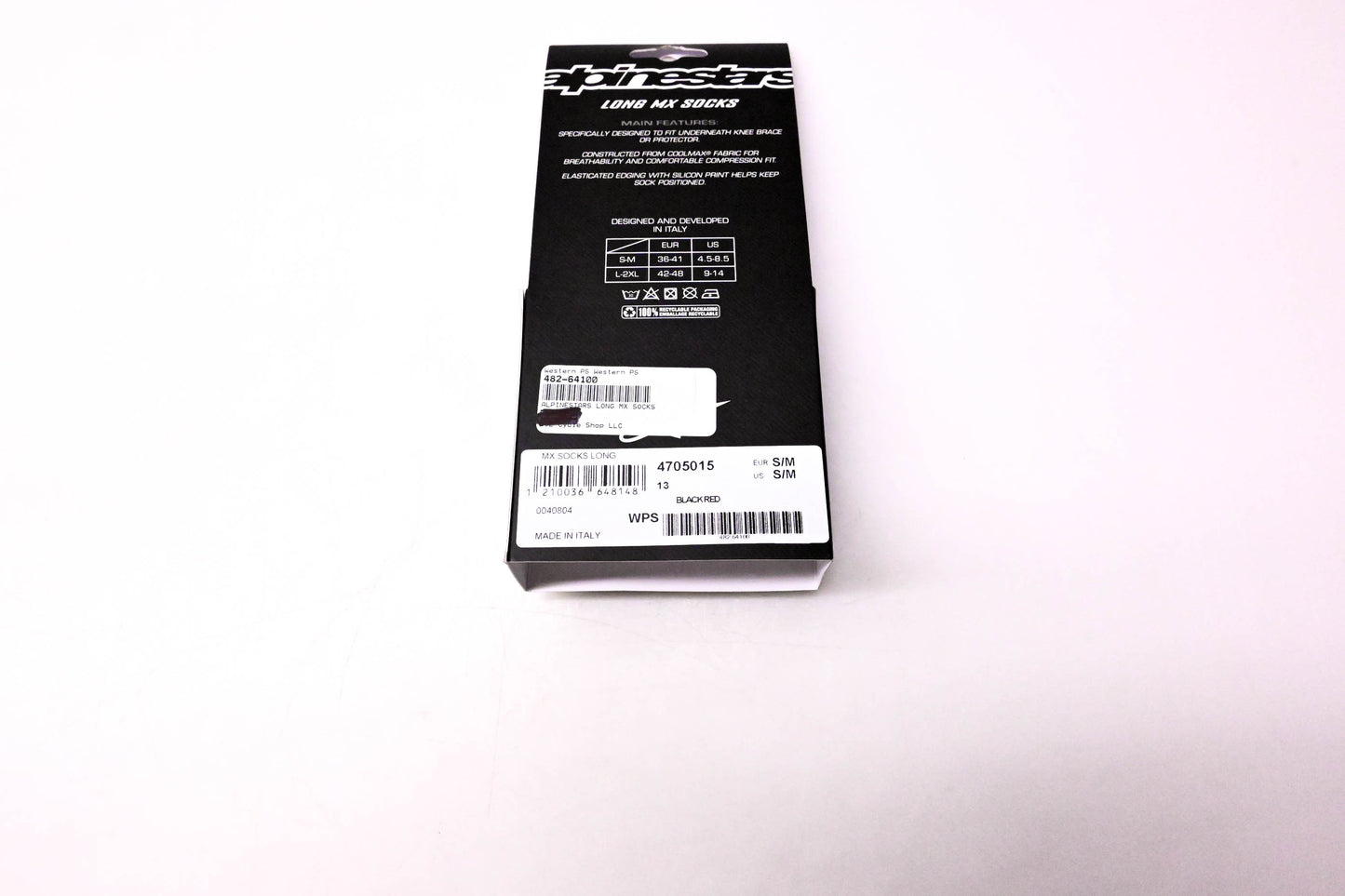 Alpinestars 482-64100 Pair of Long Socks Black & Red S/M NOS