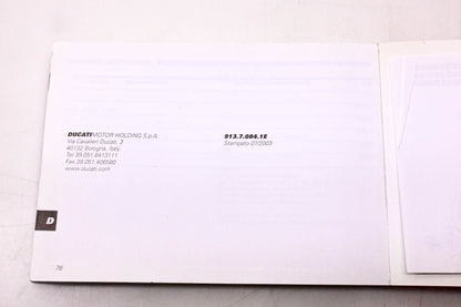 Ducati 913.7.084.1E Ducati Monster Owner's Manual
