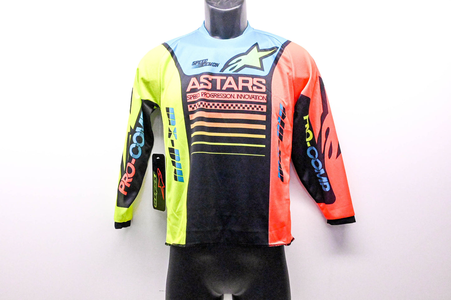 Alpinestars 3772122, 482-9751YM Youth Racer Compass Jersey Black Fluorescent Yellow Coral Neon Blue Medium NOS