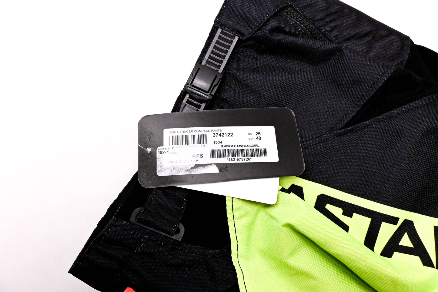 Alpinestars 3742122, 482-975726 Youth Racer Compass Pants Black Fluorescent Yellow & Coral Size 26 NOS