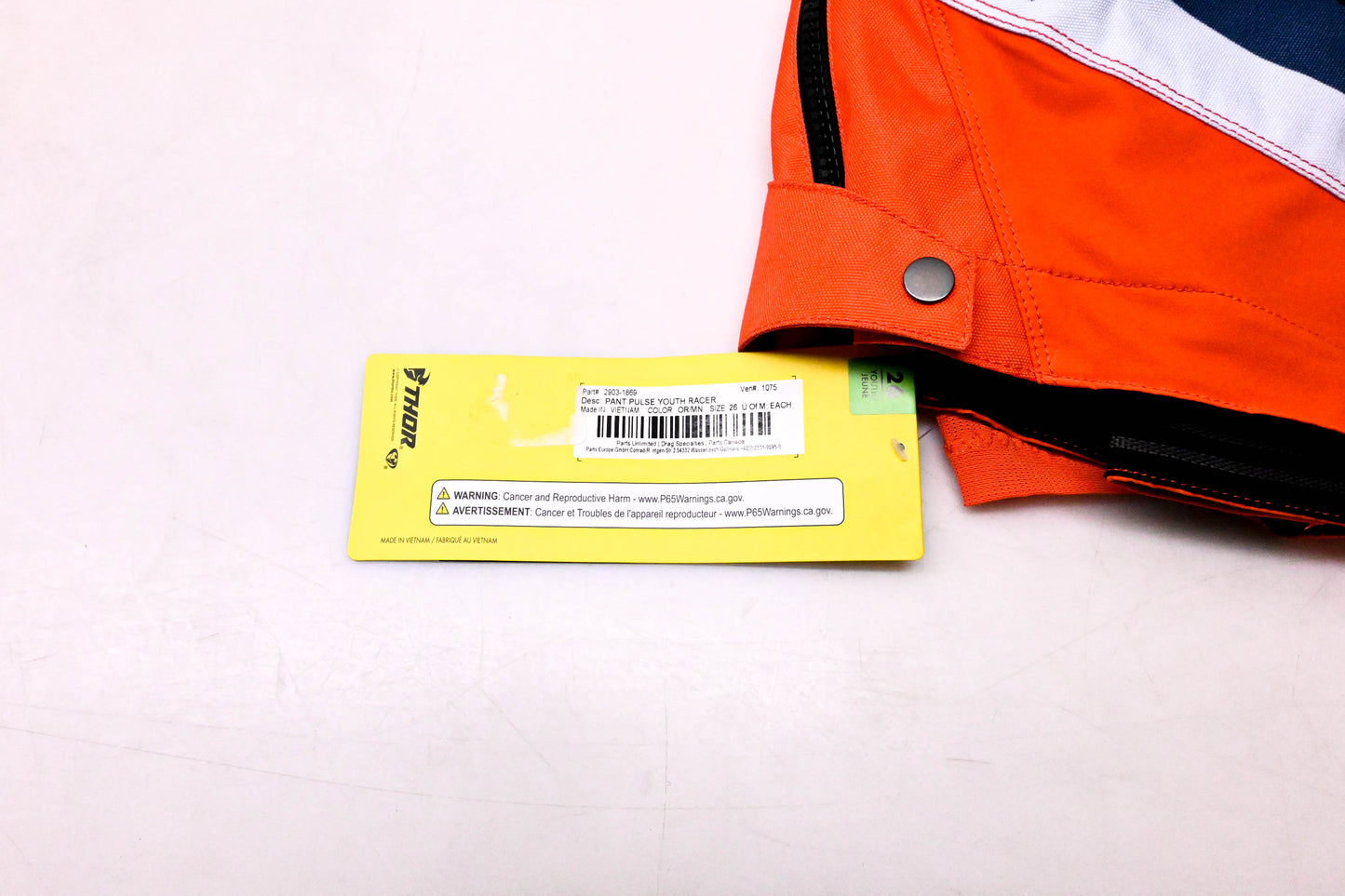 Thor 2903-1869 Youth Racer Pulse Pants Orange/ Black Youth 26 NOS